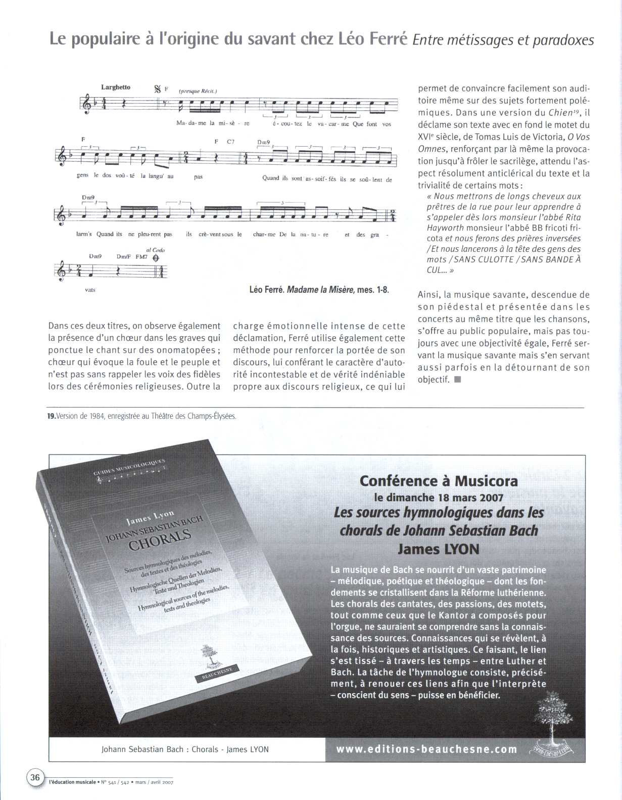 03 et 04/2007 L'éducation musicale N° 541-542